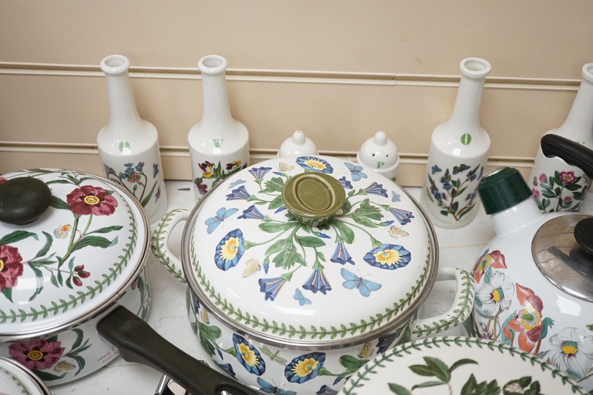 A quantity of Portmeirion wares including pans, flatware, kettle etc.